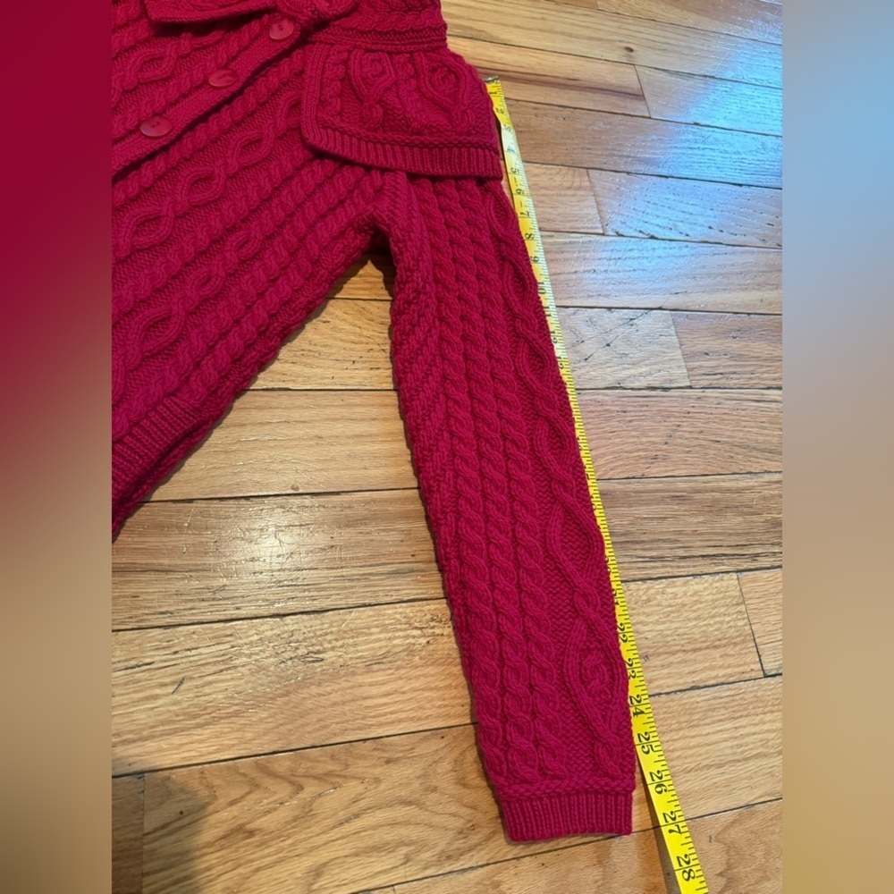 Aran Crafts Ireland Merino Wool Cable Knit Long Cardigan Red Women’s Sz XS NWOT - Picture 11 of 13